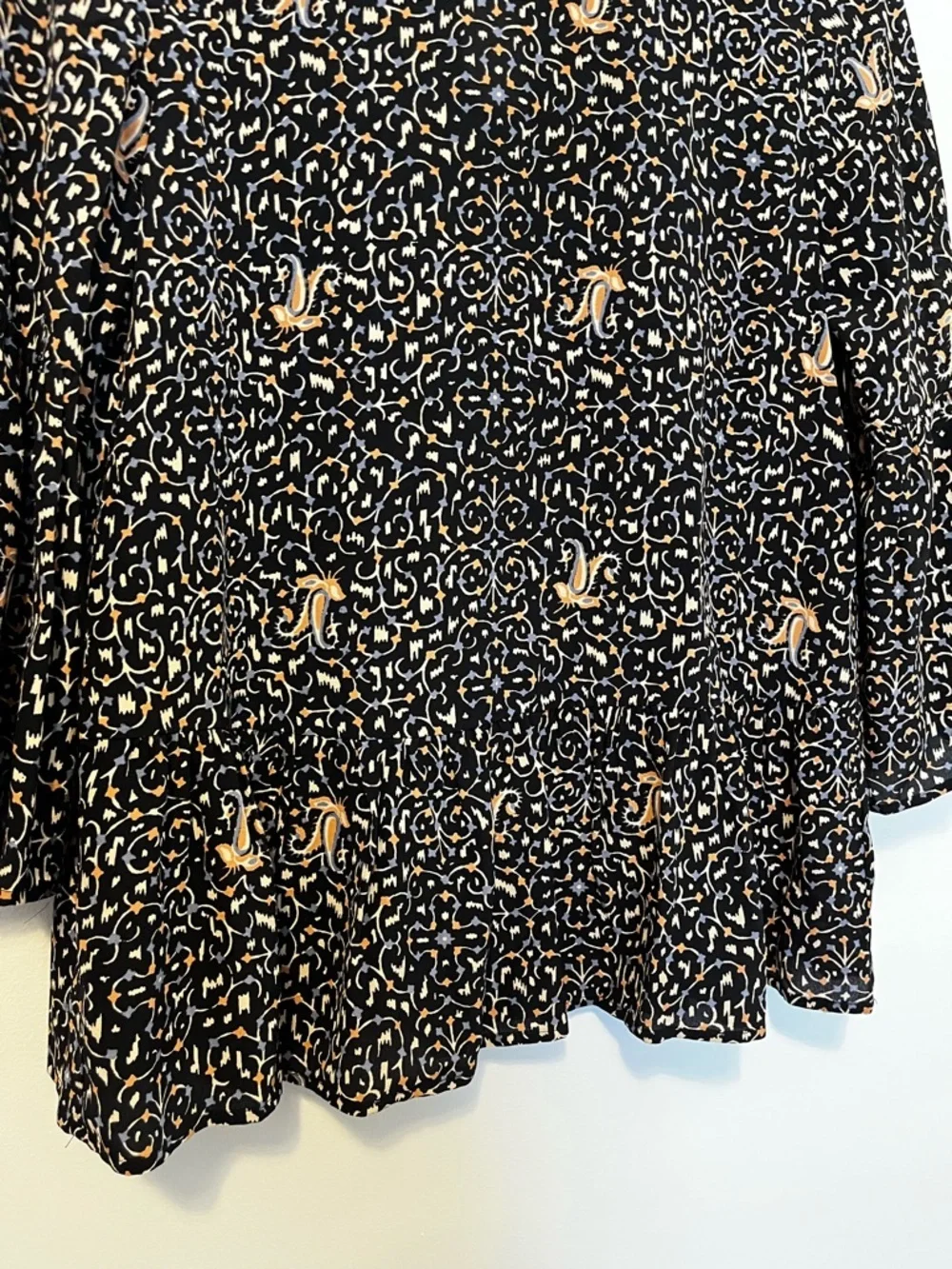 Madewell Fiesta Paisley Silk Bell Sleeve 3/4 Peplum Blouse Button Keyhole Back